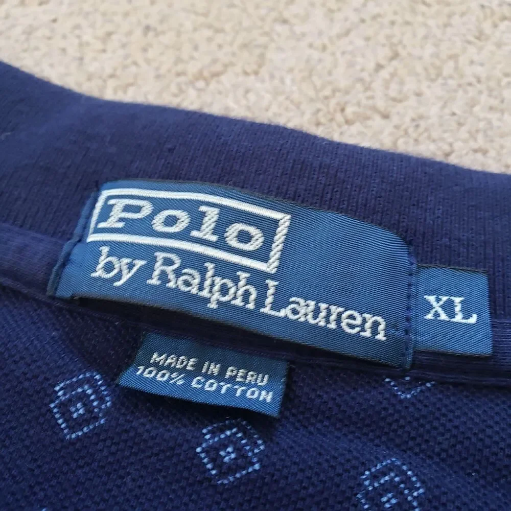 Vintage Y2K Polo Ralph Lauren Geometric Blade Collar Sz XL Mens Navy Polo Shirt